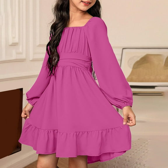 XXWXYD Girls Retro Off Shoulder Dress with Tie Back and Bubble Sleeve, Backless Waist Holiday Style Gown, Fall Winter Long Sleeve Par𝗍y Dress for Kids Vintag𝖾 Fashion