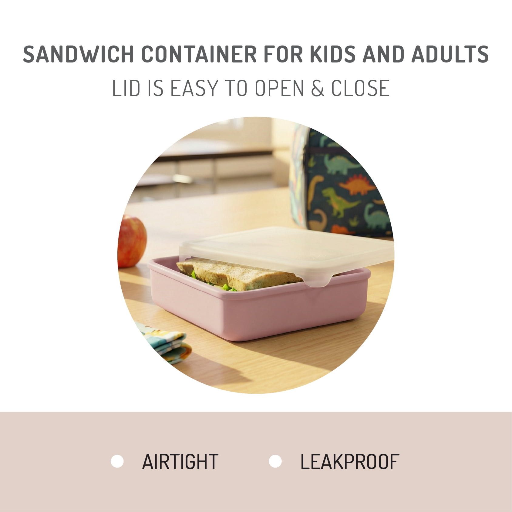 Melii Silicone Sandwich Food Storage Container, Reusable Leak-Resistant Lunch Container - Pink