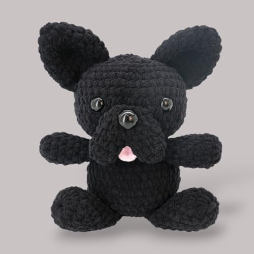 Crochet Kit for Beginners, Crafts for Adults, Fun Stuff -Step-by-Step YouTube Starter Kit - Thick Chenille Yarn and Craft Supplies Included, Cute Amigurumi Art Kit - Crochet French Bulldog Kit