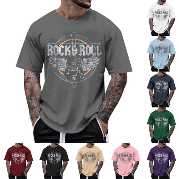JAJAHO Mens Vintage T Shirt Rock And Roll Graphic Tees Relaxed Fit Summer Short Sleeve Crew Neck Tshirts Stylish Tops