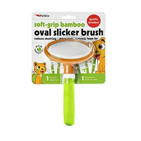 Petkin Soft Grip Bamboo Oval Slicker Brush