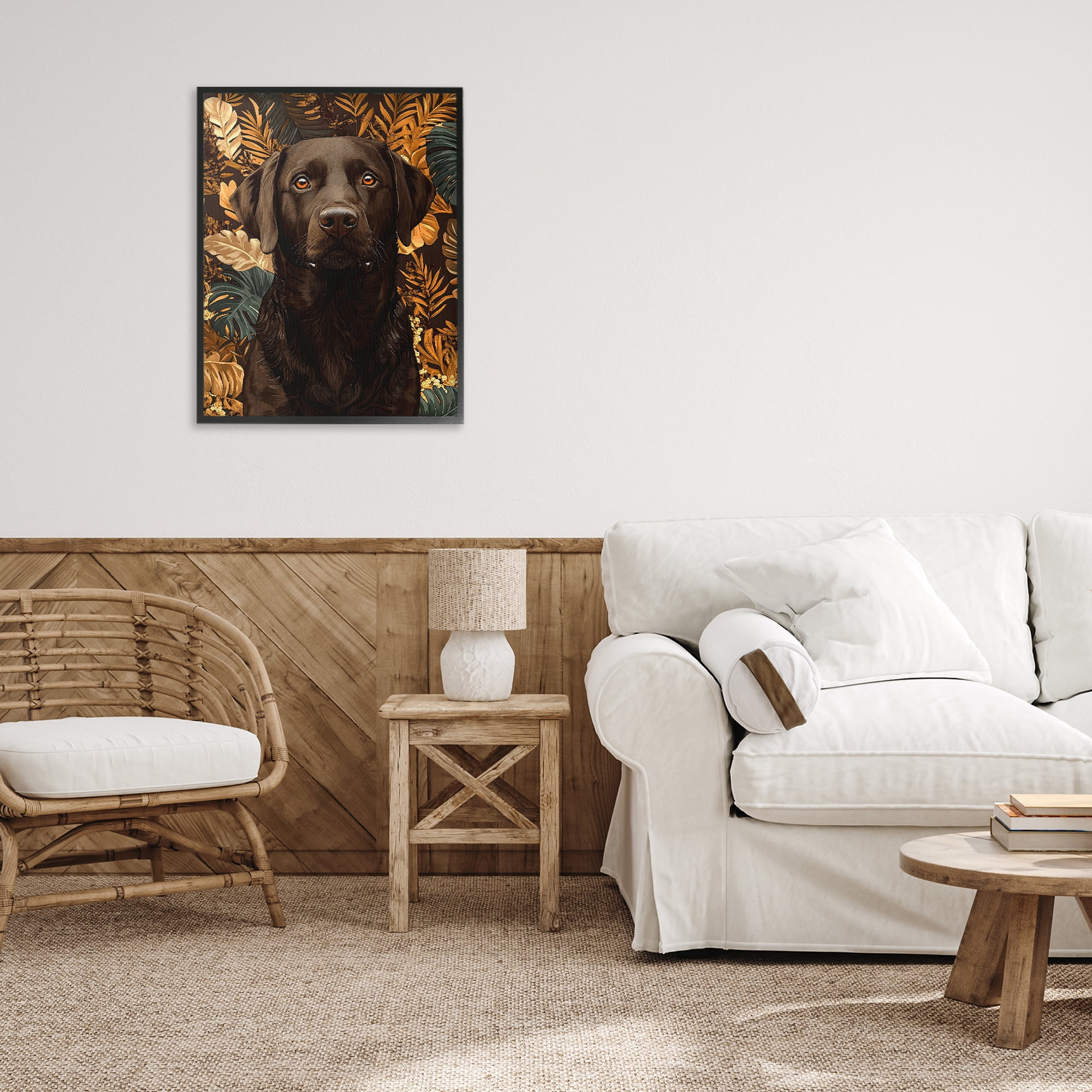 Stupell Industries Labrador with Golden Leaves Black Framed Giclee Art, design by Creative Studio