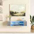 thumbnail image 2 of Blue Light Floating TV Stand Wall Mounted, Modern Floating Media Storage Shelves TV for Wall, 39.3 inch, White&Grey, 2 of 6