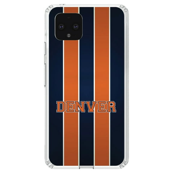 DistinctInk Clear Shockproof Hybrid Case for Google Pixel 4 XL (6.3" Screen) - TPU Bumper, Acrylic Back, Tempered Glass Screen Protector - Orange Navy Broncos - Football Team