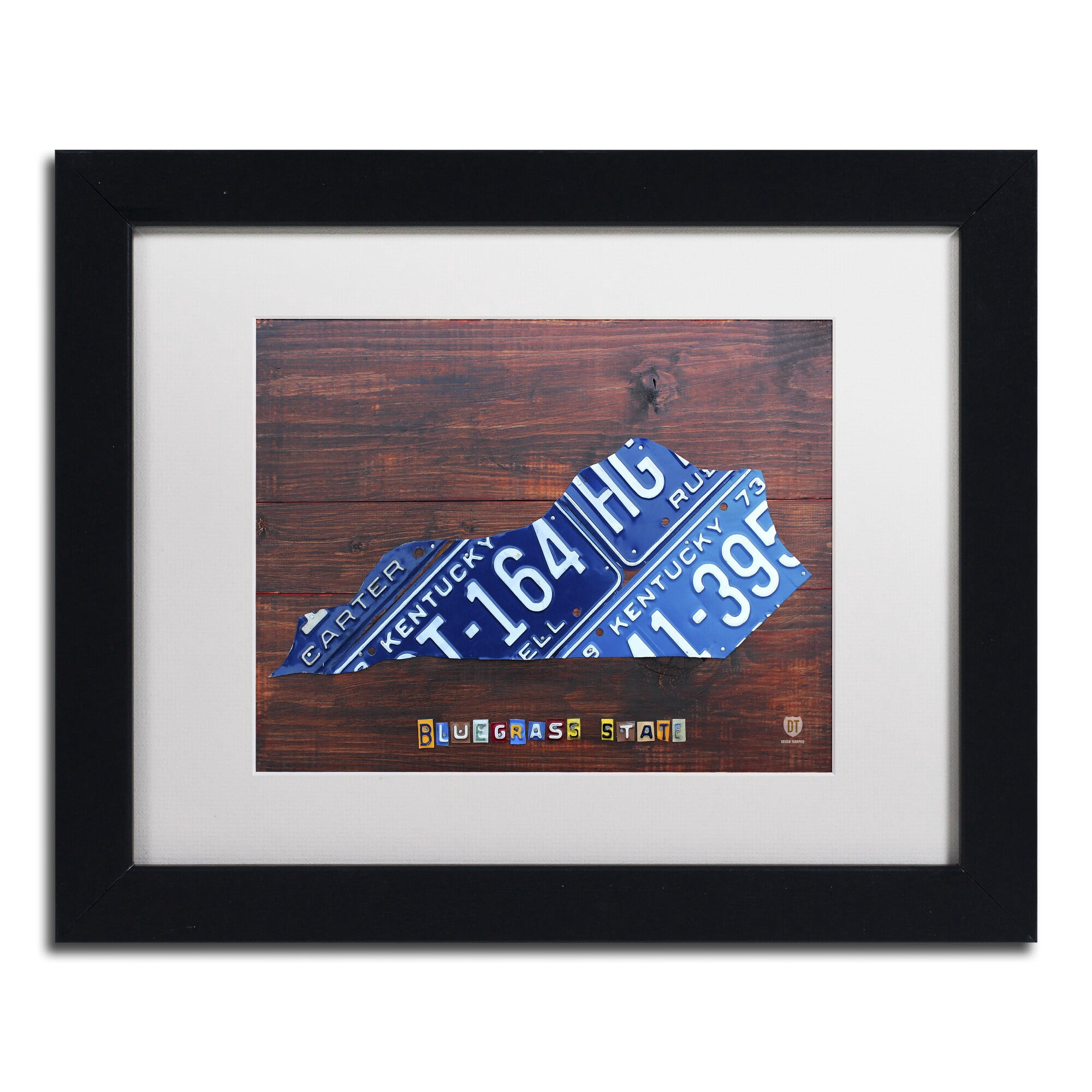 Trademark Fine Art 'Kentucky License Plate Map' Canvas Art by Design Turnpike, White Matte, Black Frame