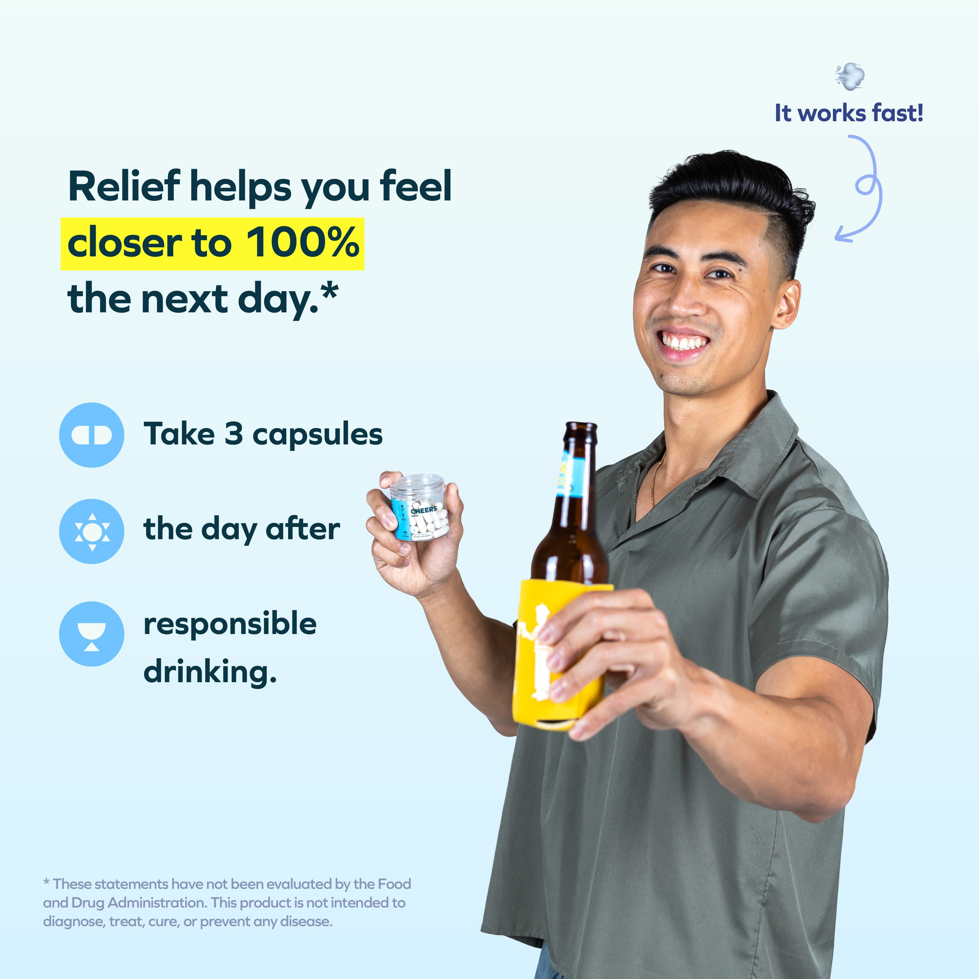 Cheers Relief: Feel Better the Day after Drinking, 1000mg Ginger & 500mg White Willow Bark, 12 Doses