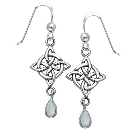 - Sterling Silver Four-Point Celtic Knot North Star Earrings with Rainbow Moonstone Teardrops