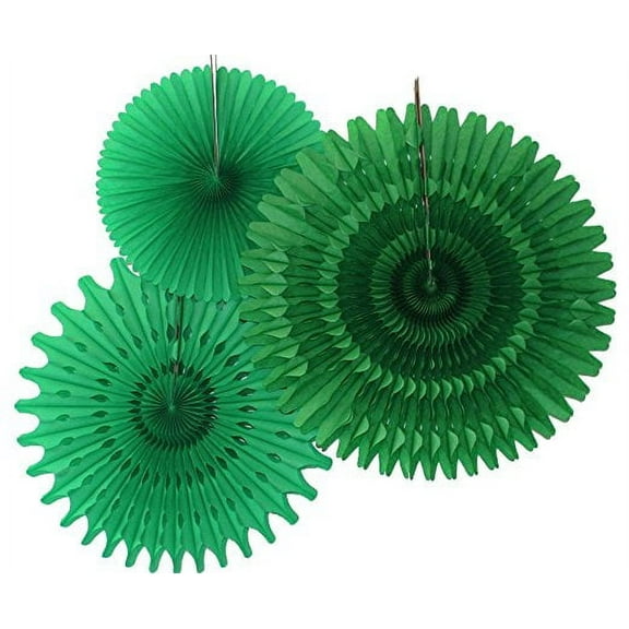 Hanging Light Green Tissue Fan Decorations, Set of 3 (21 inch, 18 inch, 13 inch) by Devra Party