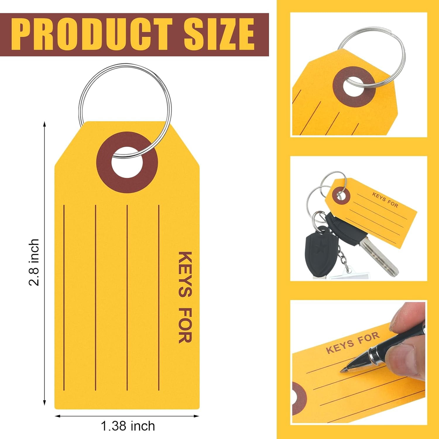 500 Pcs Key Tags with Rings 1.38 x 2.76 Inches Key Chain Tags Labels for Box Keychain Office Shop Car Supplies (Yellow)
