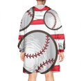 thumbnail image 2 of Red and White Striped Baseballs Pattern Wearable Oversized Blanket,Wearable Blanket Hoodie for Adults,Cozy Hooded Blankets with Super Pockets,Super Warm Fuzzy Pullover for Women & Men, 2 of 6