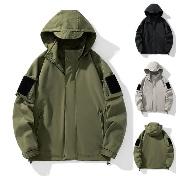 Lovskoo Men's Rain Jacket Trenchcoat Casual Waterproof Thin Fall Outdoor Windbreaker Slim Fitting Long Sleeve Hooded Sun Protection Outerwear Outdoor Sprinter Coat Olive Green