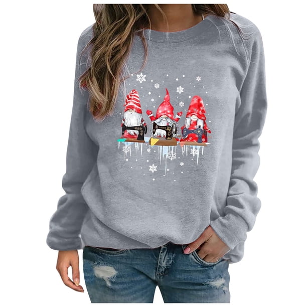 Sudadera de Cuello Redondo de Navidad Para Mujer Blusa de Tops Con Estampado Suelto de Moda Odeerbi ODB195918