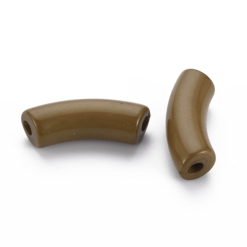 Opaque Acrylic Beads Curved Tube Camel 36x13.5x11.5mm Hole: 4mm 148pcs/500g