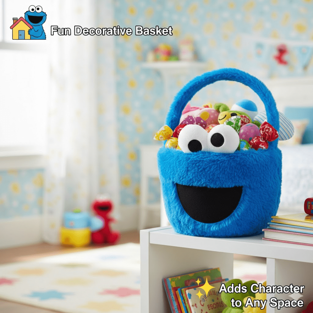 Sesame Street Cookie Monster Plush Easter Basket (1 Pack) – Blue Soft Plush Toy & Stationery Holder with Bonus LaPrima Morceau Bonbon