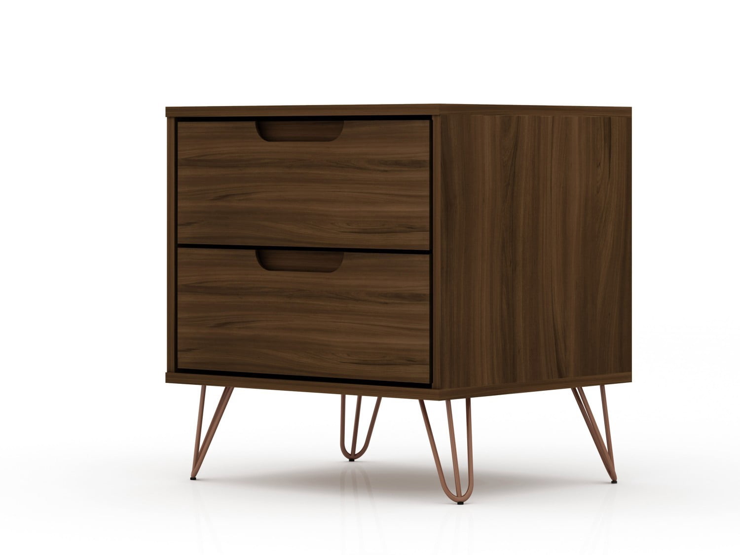 Nightstand, Mid Century Modern Bedside Table with 2 Drawers, Metal Splayed Legs and Adjustable Handle Design, Storage End Table for Bedroom Living Room, Chestnut