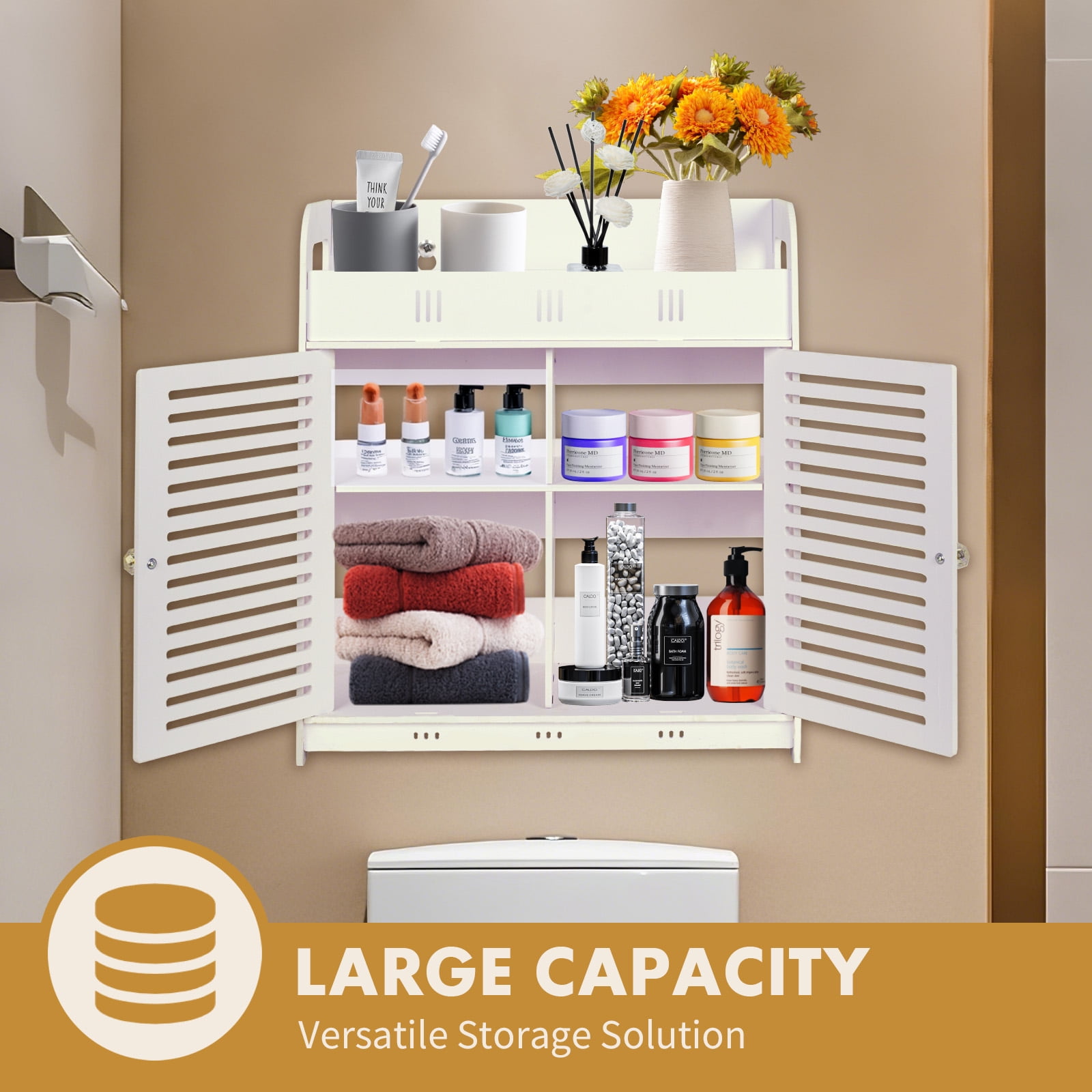 PinkSheep Bathroom Medicine Cabinets, Wall Mount Over the Toilet Storage Cabinet Organizer with 2 Doors and 5 Shelves, White