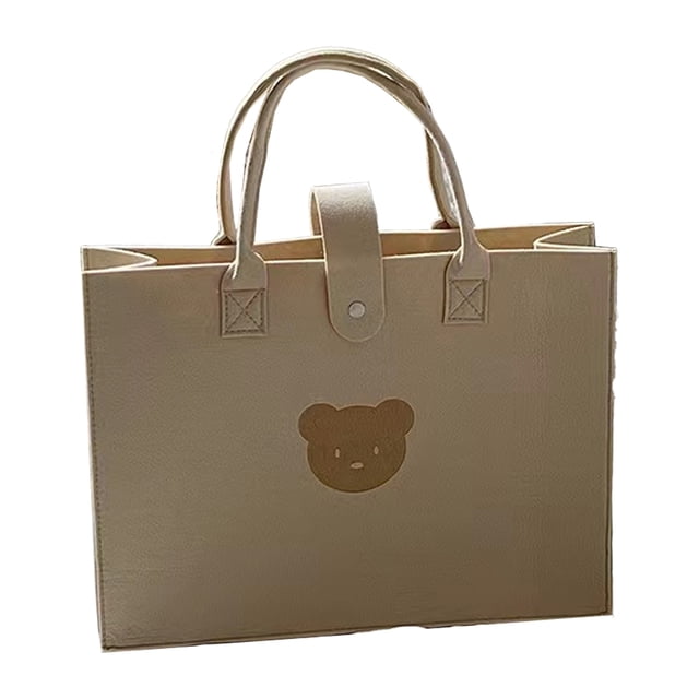 1 bolsa de fieltro con forma de oso de dibujos animados, portátil, de gran capacidad, cómoda