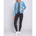 thumbnail image 3 of Abez Light Blue Women's Motorcycle Biker 100% Pure Lambskin Leather Jacket Party Wear Jacket, 3 of 8