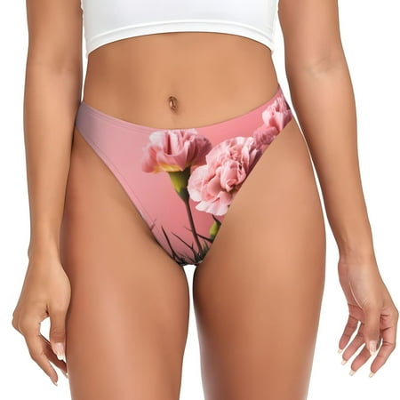 Adobk Delicate Pink Carnations A Print Seamless Women Underwear Thongs No Show Ladies Thong No Line Breathable Comfortable Panties Undies for Women-Small