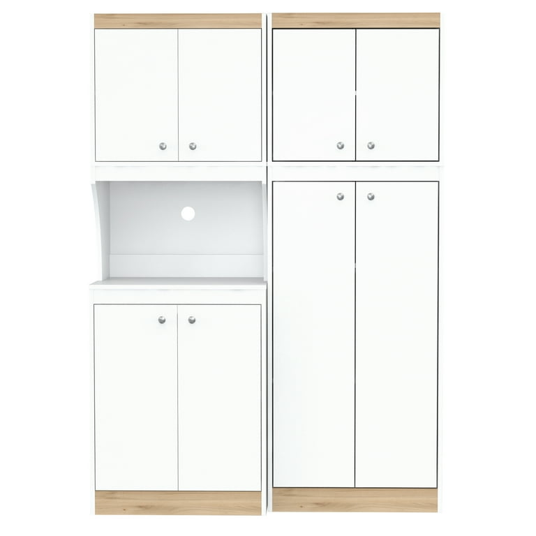 Inval Galley Laminate Kitchen Microwave Storage Cabinet, White and Oak Inval Galley Laminate Kitchen Microwave Storage Cabinet, White and Oak