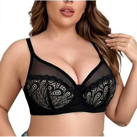Minimizer Bra for Women - Plus Size Full Coverage Lace Bra for Heavy Breasts Push up Unlined Bras with Underwire