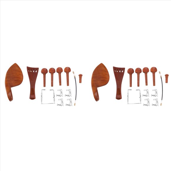 2X Piezas de Violin 4/4 de Madera de Azufaifo Natural A Juego de Accesorios de Ajuste Fino, Apoyo para la Barbilla, Cuerdas, Clavo de Cola, Cuerda de Cola, Tornillo