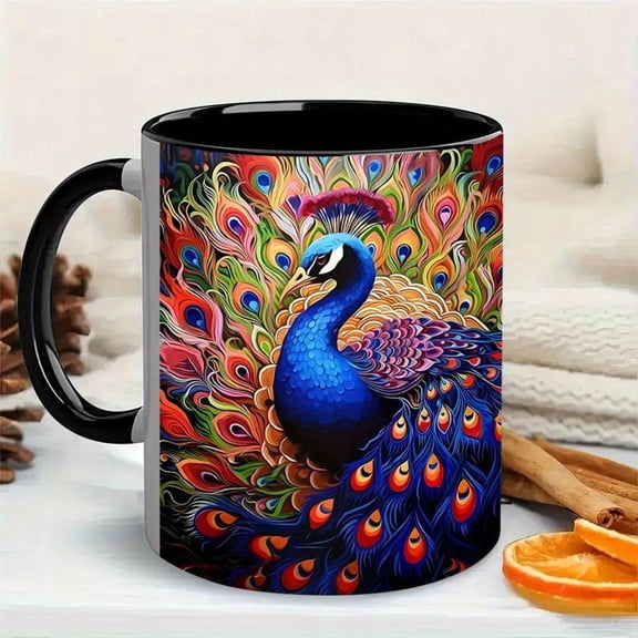 1pc Peacock Design 11oz Porcelain Mug Vibrant Elegant Coffee Tea Cup Hand Wash Only Birthdays Valentine s Day Easter All Seasons Use Seasonal Drinkwar