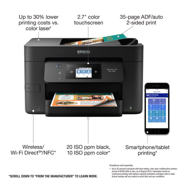 Epson WorkForce WF-3720 Wireless Color Inkjet Printer -