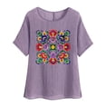 thumbnail image 3 of DDAPJ pyju Womens Linen Tops Colorful Floral Print T Shirt Short Sleeve Round Neck Tee Shirts Loose Flowy Casual Summer Blouse Sales of Today Purple XXL, 3 of 5
