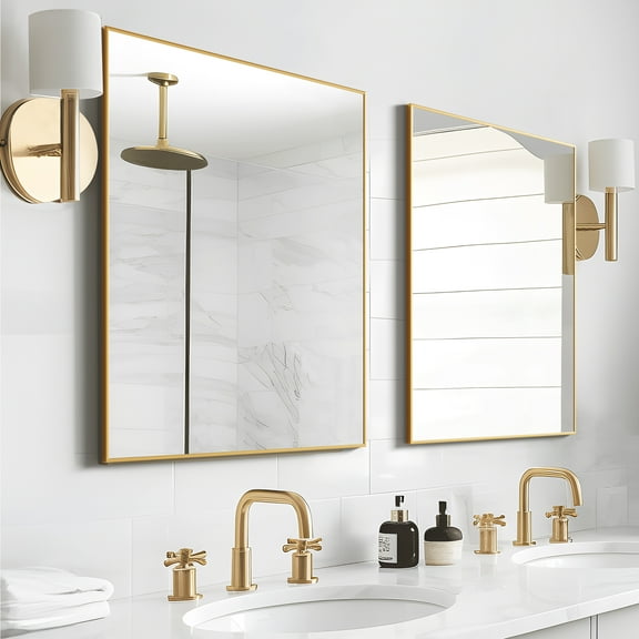 Lirago Rectangular Wall Mirror Set of 2, Bathroom Mirror with Aluminium Alloy Frame, Gold