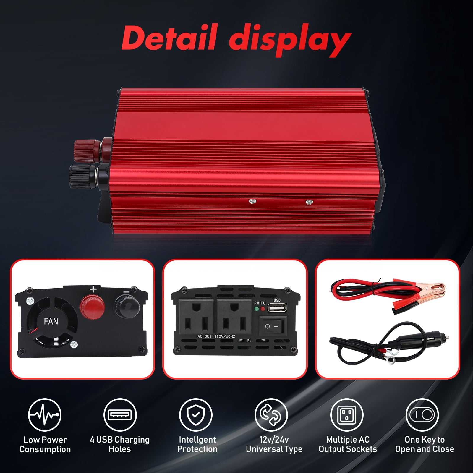 1500W DC 12V to AC 110V/220V Power Inverter Converter With Dual Outlets for Home Car Outdoor Use