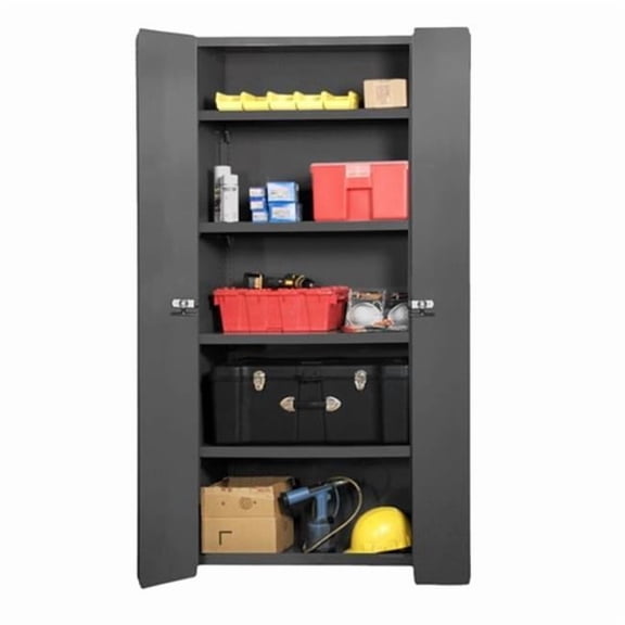 Durham 3952-4S-95 14 Gauge Bi Fold Door Style Lockable Cabinet with 4 Adjustable Shelves, Gray - 36 in.