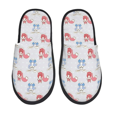 Balery Red Squirrel And Blue Rabbit Slient Indoor Furry Fleece Comfort House Shoes Soft Non-Slip Home Shoes Cotton slippers House Slippers-- Medium