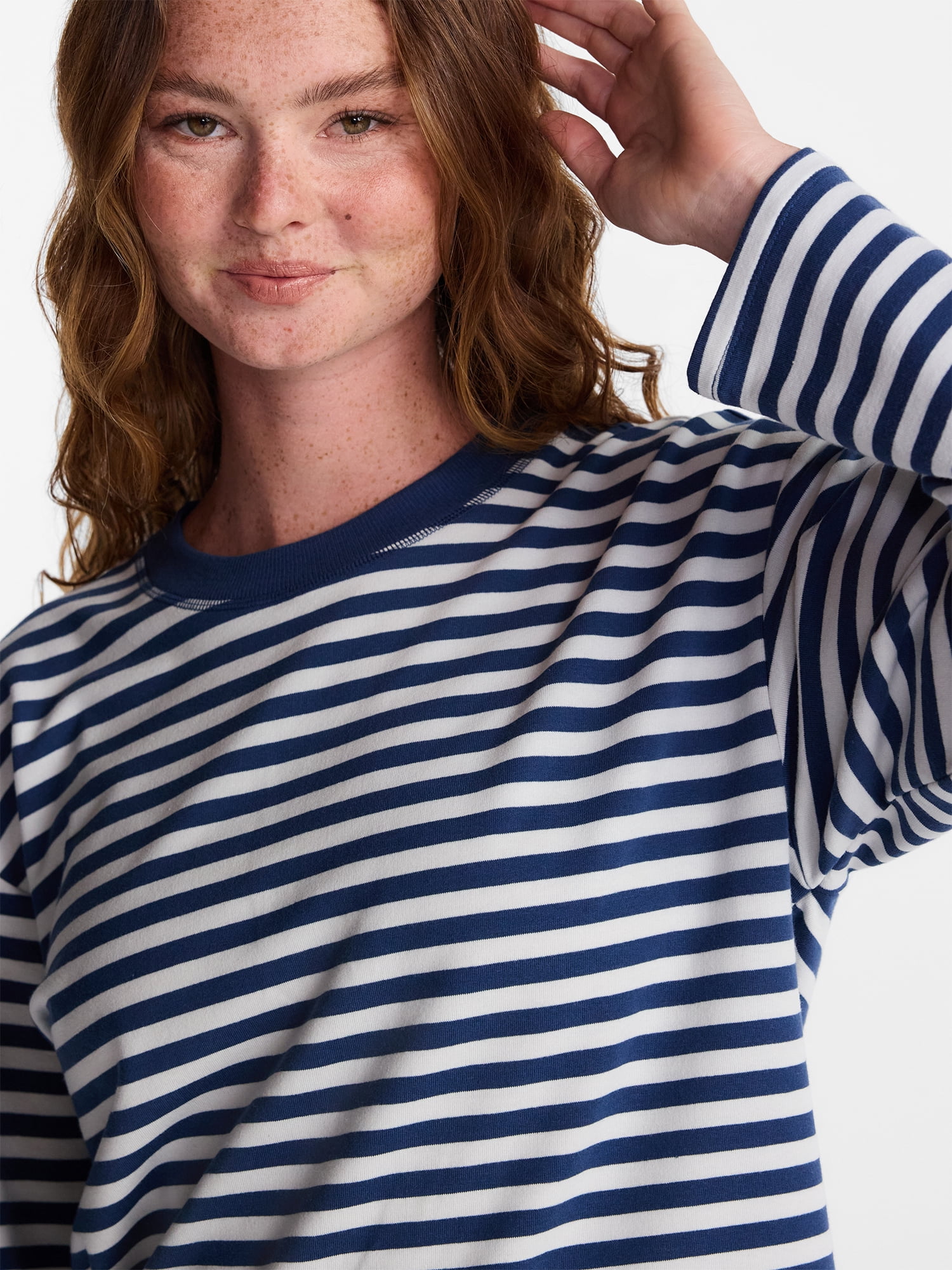 No Boundaries Oversize LS Stripe Tee, Women’s Sizes XXS-XXL