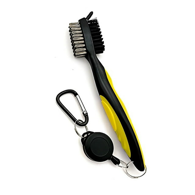 serony Golf Club Brush Replacement Solid Color Double-sided Ball Shoe Brushes Cleaning Tool Accessories with Carabiner Yellow Lidless 1Set