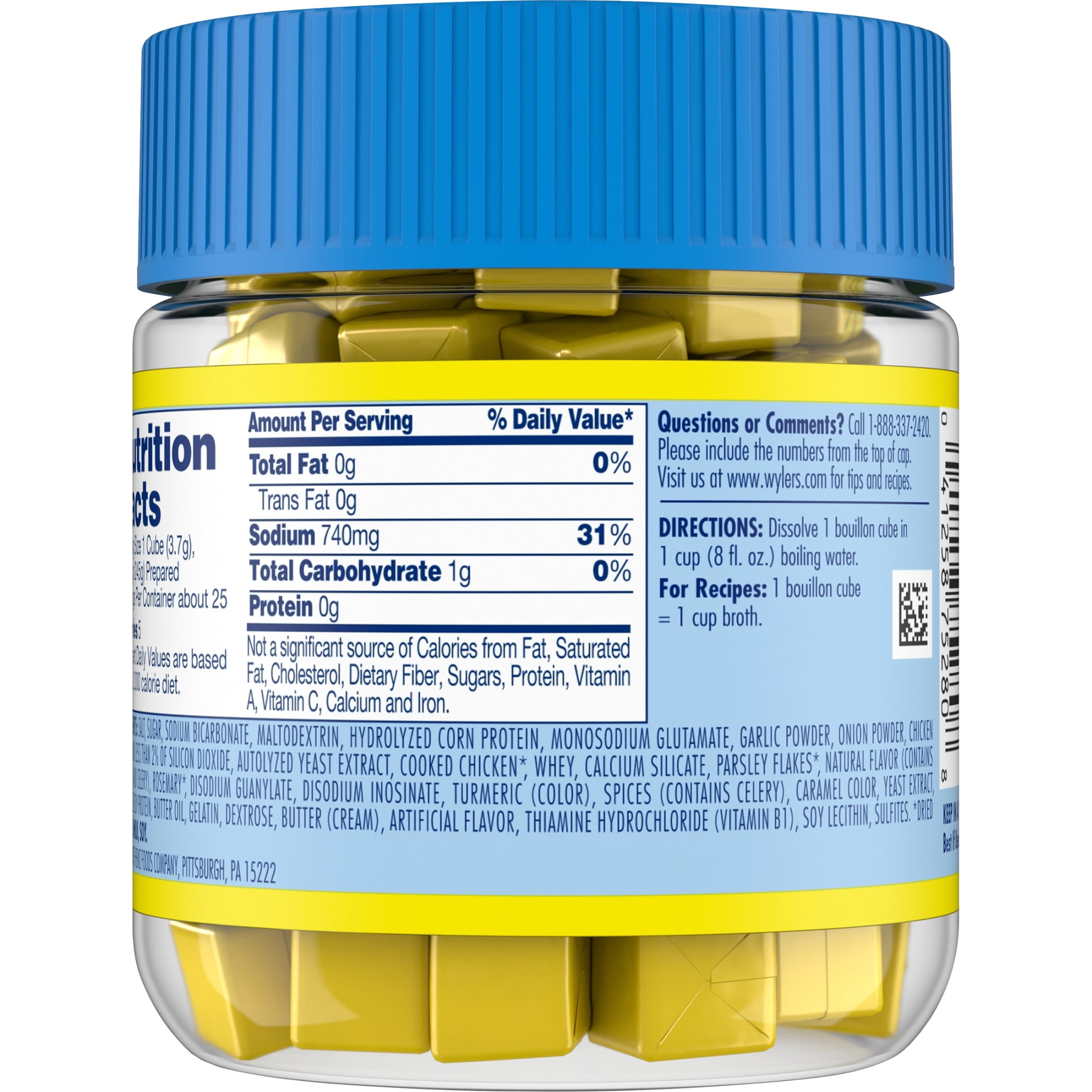 Wyler's Instant Bouillon Chicken, Herbs & Spices Flavored Cubes, 3.25 oz Jar