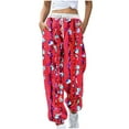 thumbnail image 2 of WFJCJPAF 2024 New Product 锛?Pants for Women Plus Size 4X,Women Fashion Color Blocked Printed Drawstring Pants - Red L, 2 of 5