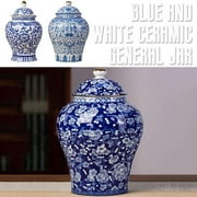 seebee Chinoiserie Blue White Ginger Jars, Porcelain Jar Tea Storage, Ceramic Decorative Ginger Jar with Lid, Chinoiserie Decor Blue and White Vase, Porcelain Vases Decor for Living Room, Bedroom