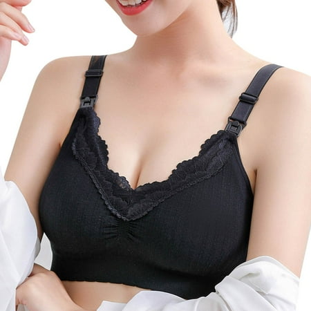 Fadeal Bralettes for Women Lace Women s Nursing Bras Front Buckle No Steel Ring Anti Sagging Bras Push Up Bra Black XL