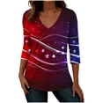 thumbnail image 2 of JTZGDY 4th of July Tops for Women Fashion USA Flag Printed Summer 3/4 Sleeve V Neck Graphic Tunic Blouse Loose Fit Casual Holiday Patriotic Shirts Wine XXXL, 2 of 8