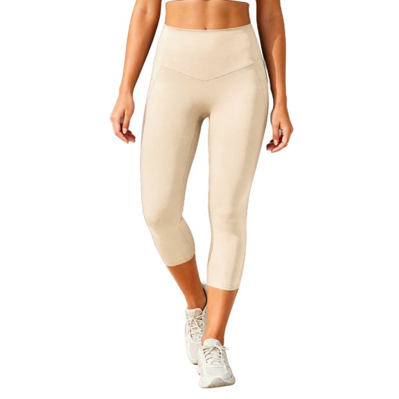 BVnarty Women's High Waist Tummy Control Capri Leggings, Skinny Fit Stretchy Athletic Pants for Pilates Class Beige XXL