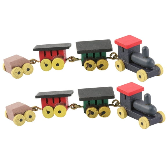 2 Pcs Wooden Train Toy Childrens Toys Children’s Mini Pretend Play Colored Trains Toddler Bamboo