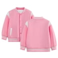 thumbnail image 2 of UDAUDU Kids Varsity Baseball Jacket Color Block Bomber Coat Button Down Lightweight Unisex Boys Girls Fall Winter School Outwear Hot Pink 11-12 Years, 2 of 7