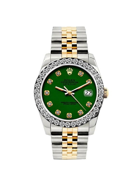 Pre-Owned Rolex Datejust 26MM 69173 Green Diamond Dial Diamond Bezel Two Tone Yellow Gold Jubilee Bracelet 1.2ct
