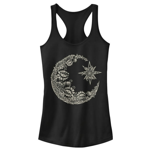 Junior's CHIN UP Lace Print Moon Racerback Tank Top Black Small