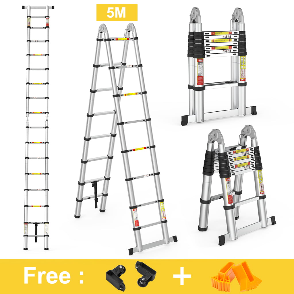 Heavy Duty Aluminium Telescopic Ladder 3.8m 5m Extendable Roof Loft Attic Office 