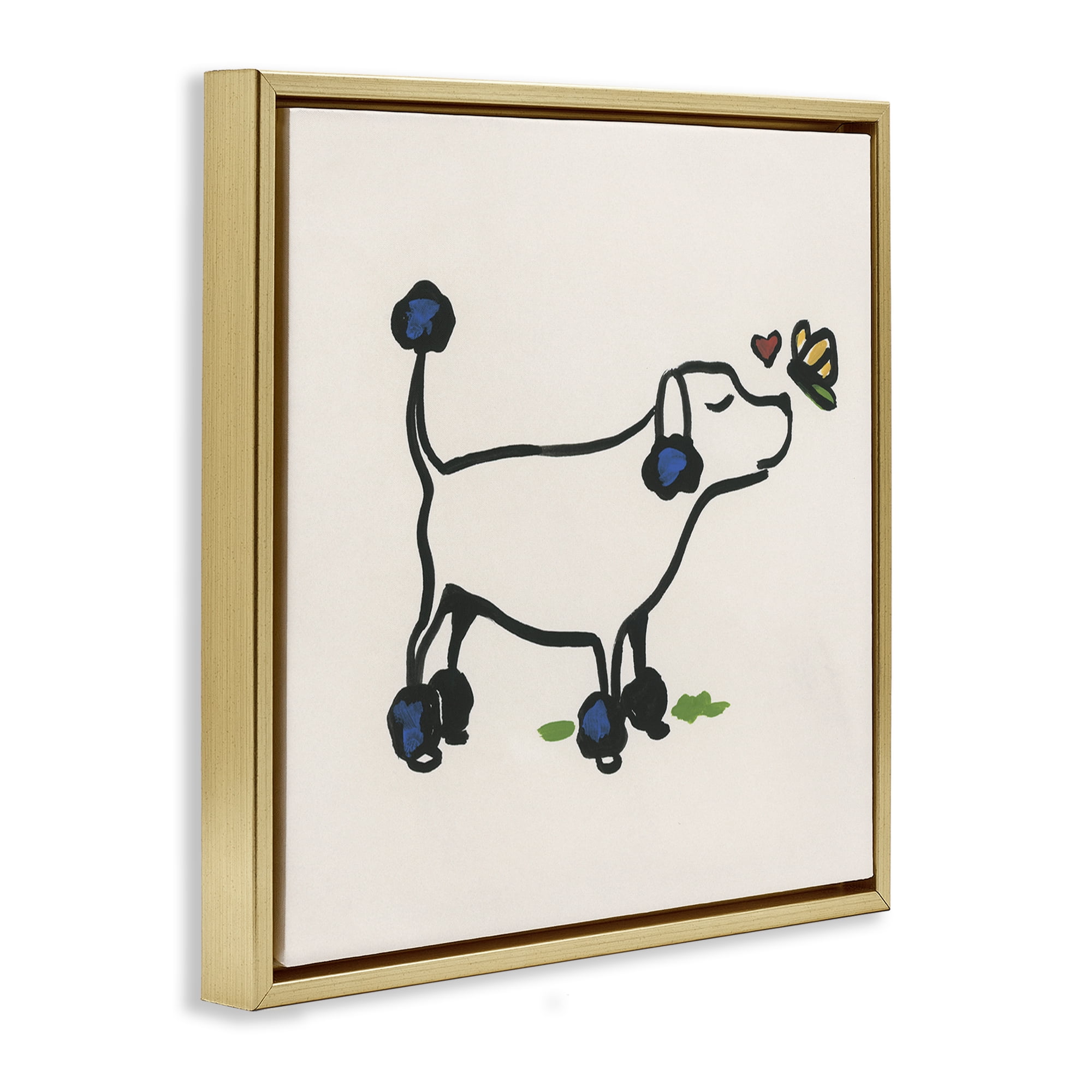 Stupell Industries Dog & Butterfly Animals Painting Gold Floater Framed Canvas Art Print Wall Art, 18 x 18