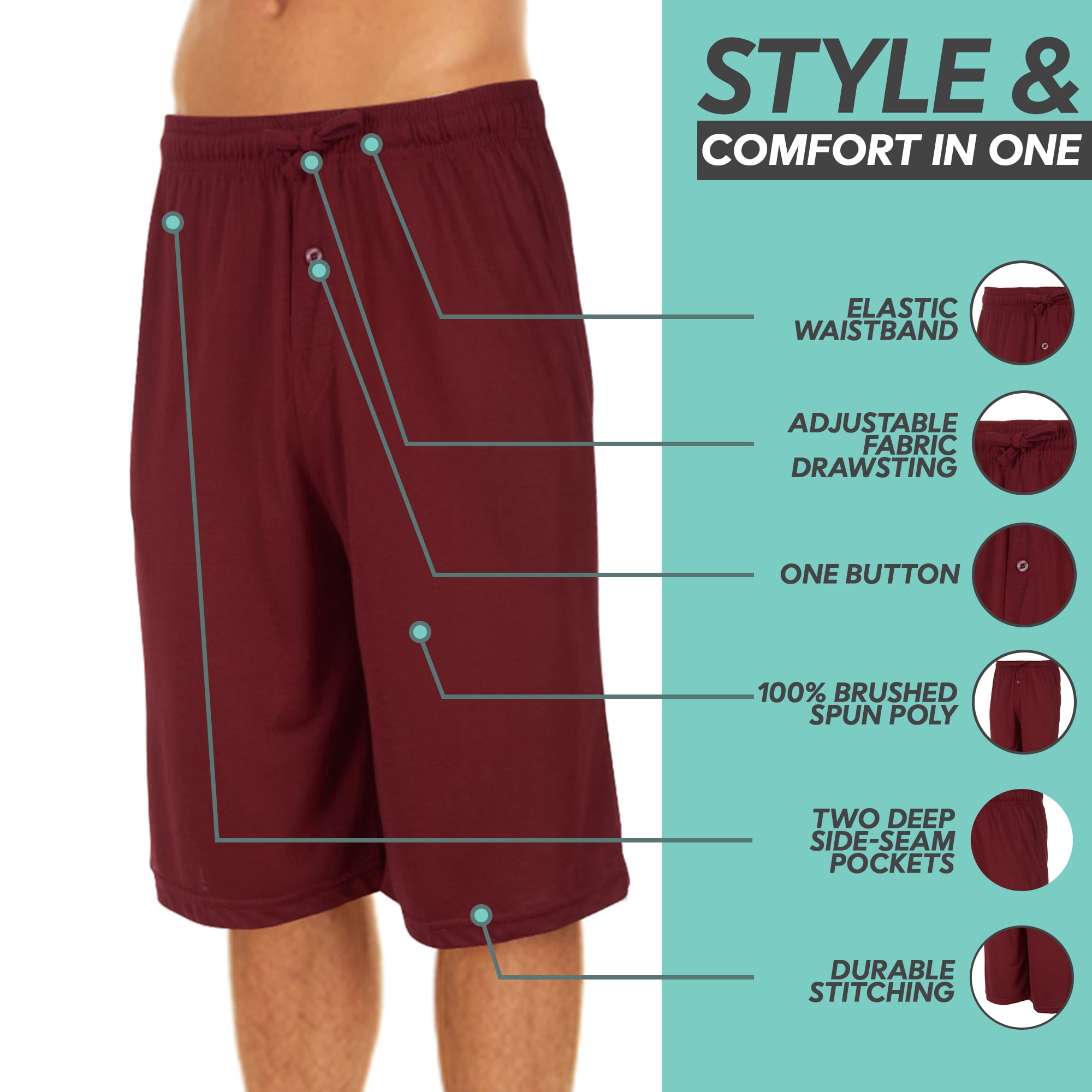 DARESAY Mens Soft Knit Shorts With Adjustable Drawcord And Pockets (Pack Of 3)