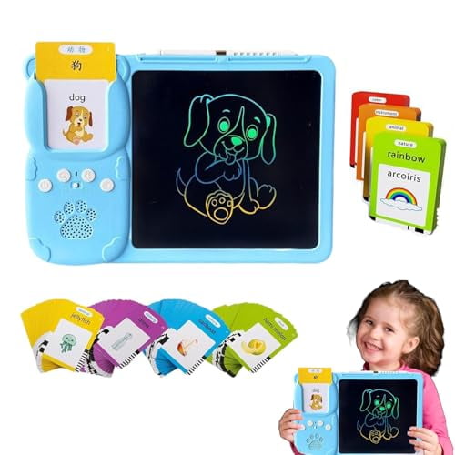 Talking Tablet,2-in-1 English Speaking Flashcards & Interactive Drawing Tablet for Language Learning,224/550 Words,Plug and Play,Situational Teaching (Blue-550word)