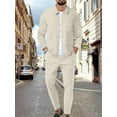 thumbnail image 3 of FOCUSNORM Men’s 2 Piece Tracksuit Set Long Sleeve Zip Up Waffle Jacket + Pants Set Loungewear Sweatsuit, 3 of 5